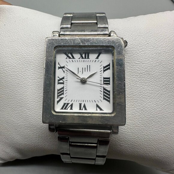 3/$30 J Jill Watch Women Silver Tone Roman Dial Rectangle Case Quartz 7.25" - Picture 2 of 11